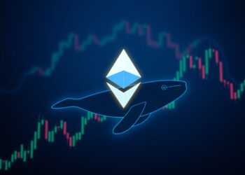 Ethereum logo over a trading chart with a whale silhouette