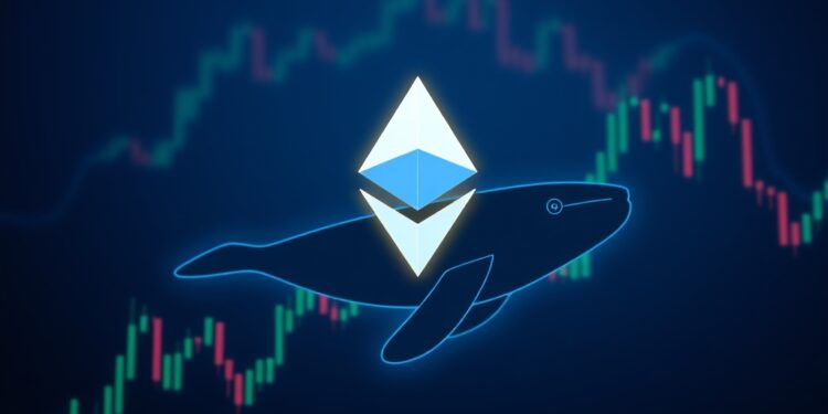 Ethereum logo over a trading chart with a whale silhouette
