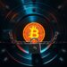 Bank vault door with a Bitcoin symbol locked behind a chain