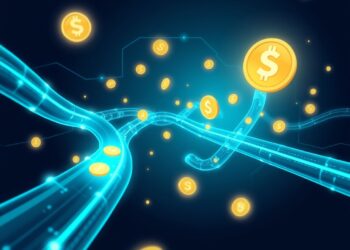 Stablecoin tokens flowing through glowing digital pipes