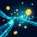 Stablecoin tokens flowing through glowing digital pipes