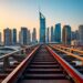 Crypto payment rails over a Dubai skyline with stablecoin coins
