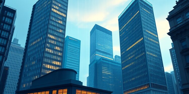Institutional finance and blockchain tokenization concept with Wall Street and digital ledger