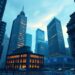 Institutional finance and blockchain tokenization concept with Wall Street and digital ledger
