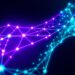 Glowing blockchain nodes bridging two networks representing Aave expanding onto Solana