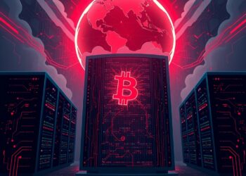 AI data center debt bubble looming over global finance with bitcoin symbol
