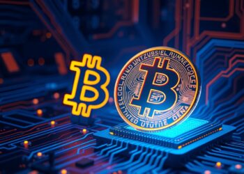 Bitcoin security under quantum computing threat concept illustration