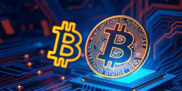 Bitcoin security under quantum computing threat concept illustration