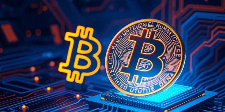 Bitcoin security under quantum computing threat concept illustration