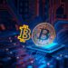Bitcoin security under quantum computing threat concept illustration