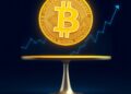 Bitcoin coin on a scale between a quiet spot chart and an active derivatives chart