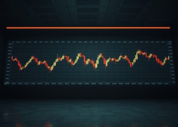 Dim trading floor with faint candlestick charts symbolizing falling crypto exchange volume