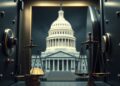 Bitcoin locked in a vault beside the US Capitol and legal scales