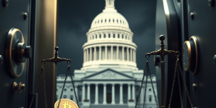 Bitcoin locked in a vault beside the US Capitol and legal scales