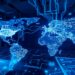 Glowing data streams connecting Europe and the US representing crypto ETP institutional flows