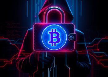 Cybersecurity illustration of a cryptocurrency wallet under malware attack