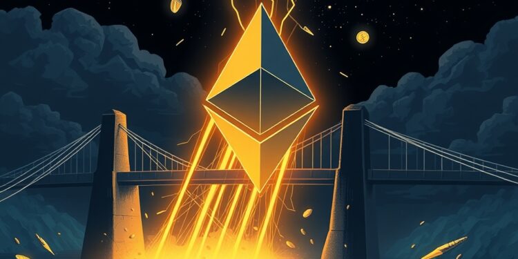 Ethereum blockchain bridge closing as a chain shuts down illustration