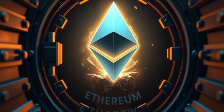 Ethereum staking concept with ETH locked in a vault