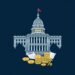 Illinois state capitol with digital asset coins and a 0.2 percent crypto tax theme