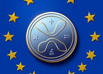 XRP Ripple coin with European Union stars and MiCA regulation theme