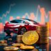 Electric car beside golden Bitcoin coins representing a corporate treasury