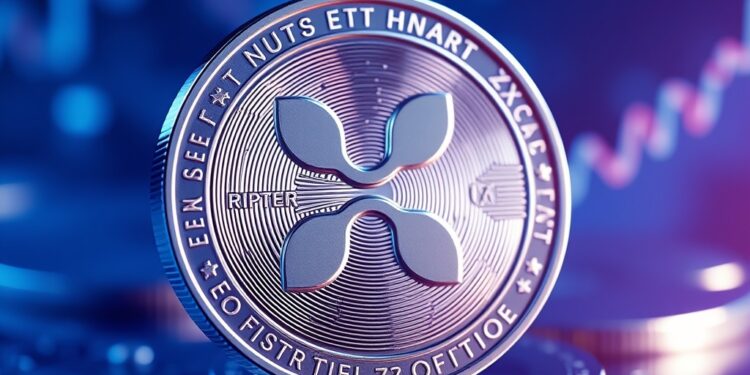 Ripple XRP coin with a rising ETF inflow chart