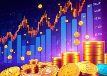 Colorful altcoins with surging trading volume and a rising market dominance chart