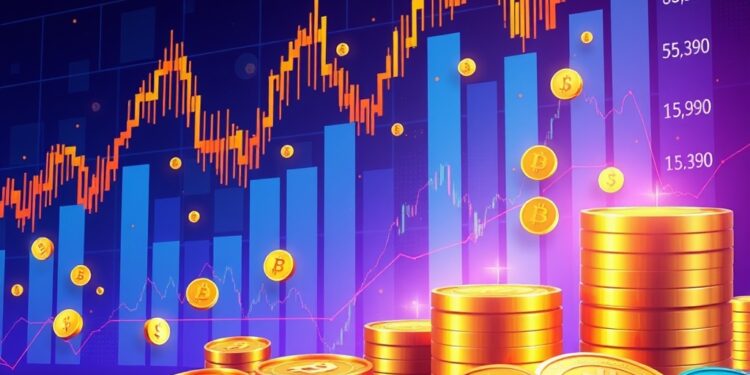 Colorful altcoins with surging trading volume and a rising market dominance chart