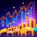 Colorful altcoins with surging trading volume and a rising market dominance chart