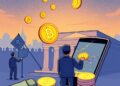Illustration of a major bank offering in-app Bitcoin, Ethereum and Solana trading