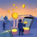 Illustration of a major bank offering in-app Bitcoin, Ethereum and Solana trading