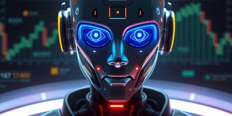 Futuristic representation of AI agents trading on a crypto exchange interface