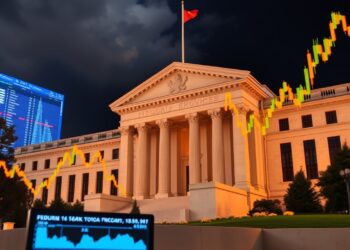 Bitcoin price chart rising above $65,000 against a backdrop of the US Federal Reserve and trading screens