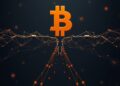 Bitcoin network fork splitting into two blockchain paths
