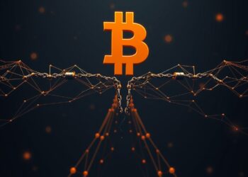 Bitcoin network fork splitting into two blockchain paths