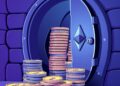 Illustration of a corporate Ethereum treasury vault with stacked ETH coins