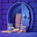 Illustration of a corporate Ethereum treasury vault with stacked ETH coins