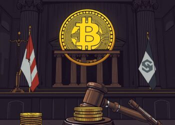 Courtroom gavel beside blockchain tokens representing BNB Chain legal action over an unauthorized memecoin