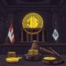 Courtroom gavel beside blockchain tokens representing BNB Chain legal action over an unauthorized memecoin