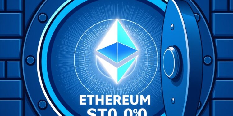 Institutional bank vault with Ethereum logo representing institutional crypto staking yield