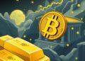 Gold bars and Bitcoin illustrating the digital gold debate after China's gold purchase