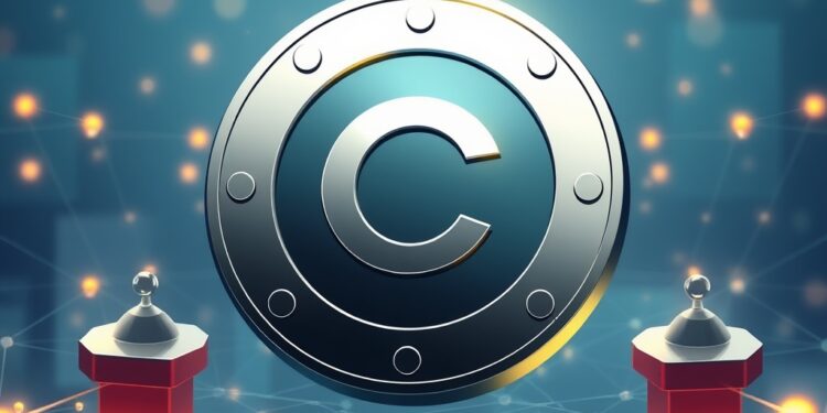USDC stablecoin token expanding across a blockchain network with crosschain bridges