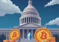 US Capitol with Bitcoin and Ethereum coins representing crypto market-structure regulation
