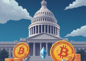 US Capitol with Bitcoin and Ethereum coins representing crypto market-structure regulation