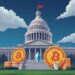 US Capitol with Bitcoin and Ethereum coins representing crypto market-structure regulation