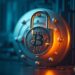 Cracked padlock over a Bitcoin cold storage vault representing the Coldcard wallet firmware bug