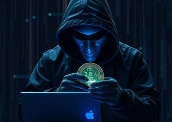 Illustration of a cybersecurity breach with stolen cryptocurrency flowing across a dark network