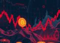 Red trading charts representing crypto liquidations and a market data transparency gap