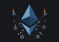 Ethereum logo surrounded by staking nodes and a stylized community governance debate