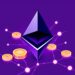 Ethereum logo with staking coins and network nodes